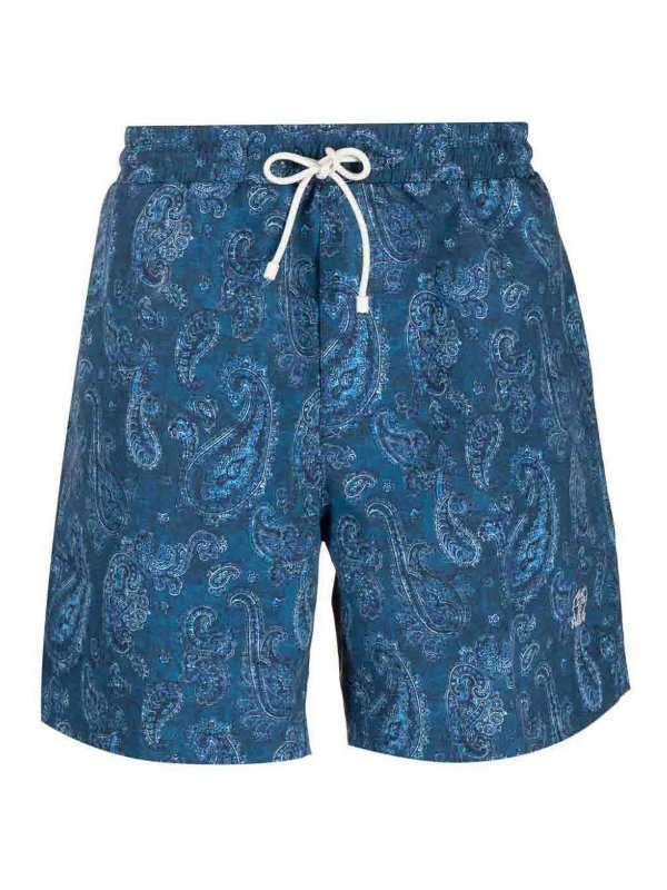 Brunello Cucinelli Mens Blue Paisley Drawstring Shorts Denim