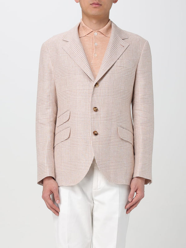 Brunello Cucinelli Mens Light Beige Wool Linen Blazer Orange