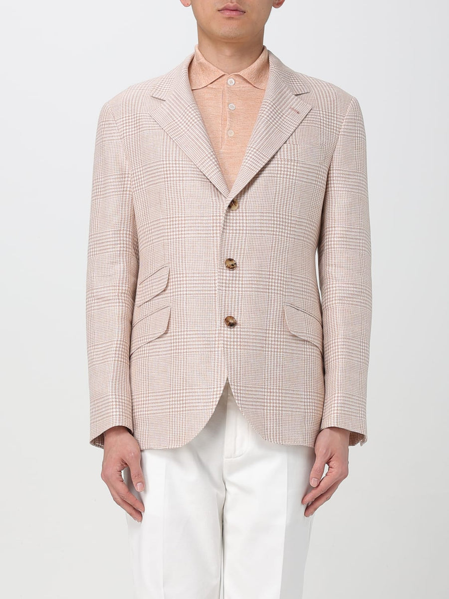 Brunello Cucinelli Mens Light Beige Wool Linen Blazer Orange