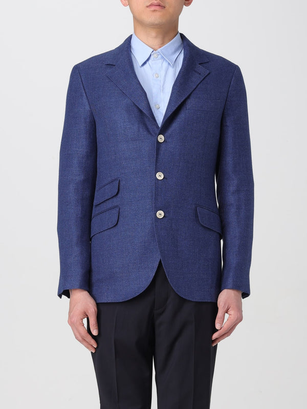Brunello Cucinelli Mens Indigo Linen Wool Blazer