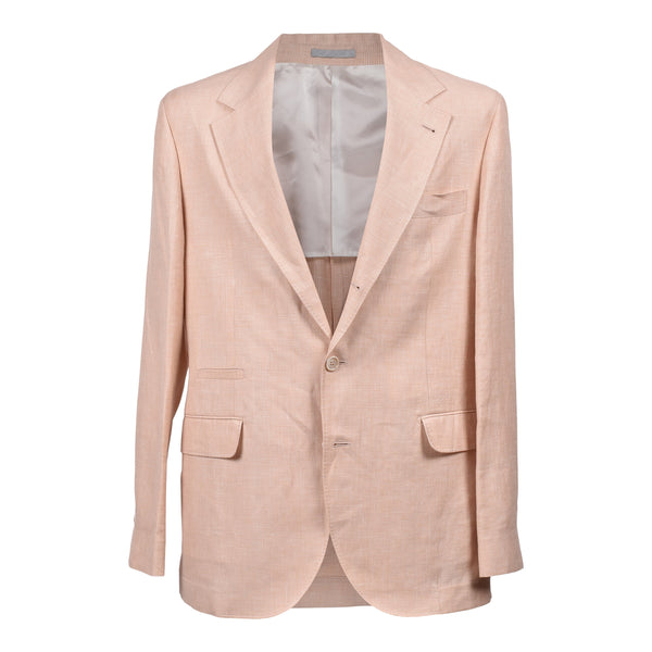 Brunello Cucinelli Mens Light Pink Wool Linen Suit Orange