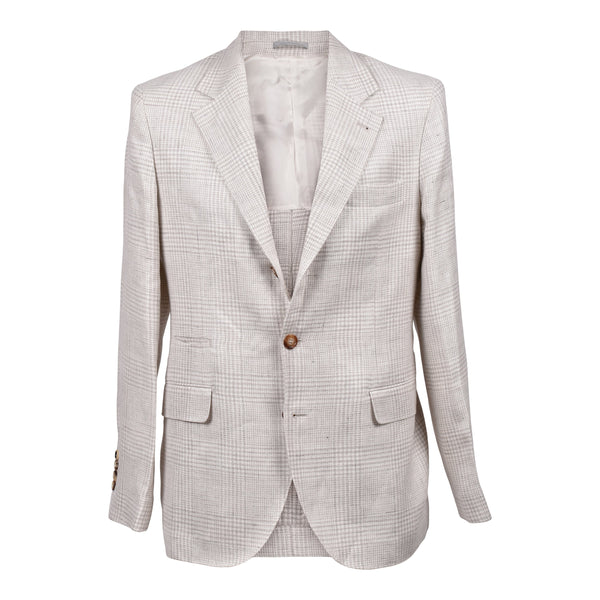 Brunello Cucinelli Mens Light Beige Linen Wool Suit