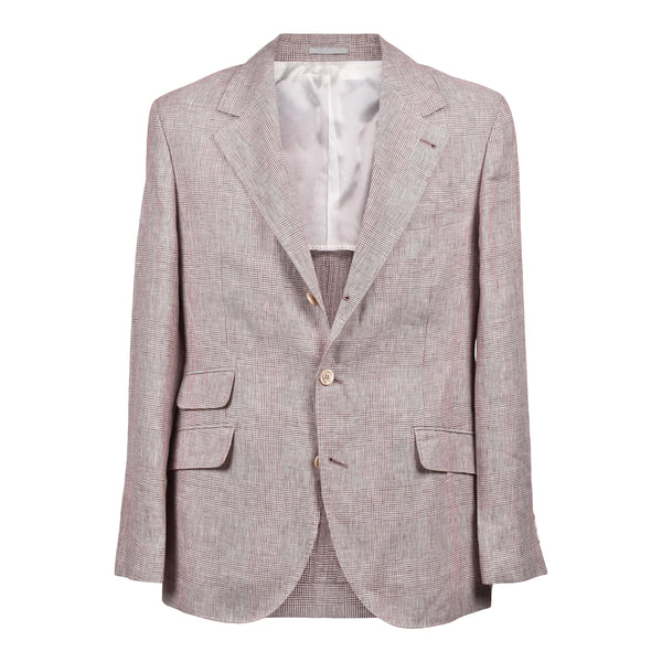 Brunello Cucinelli Mens Light Brown Linen Checked Suit Orange
