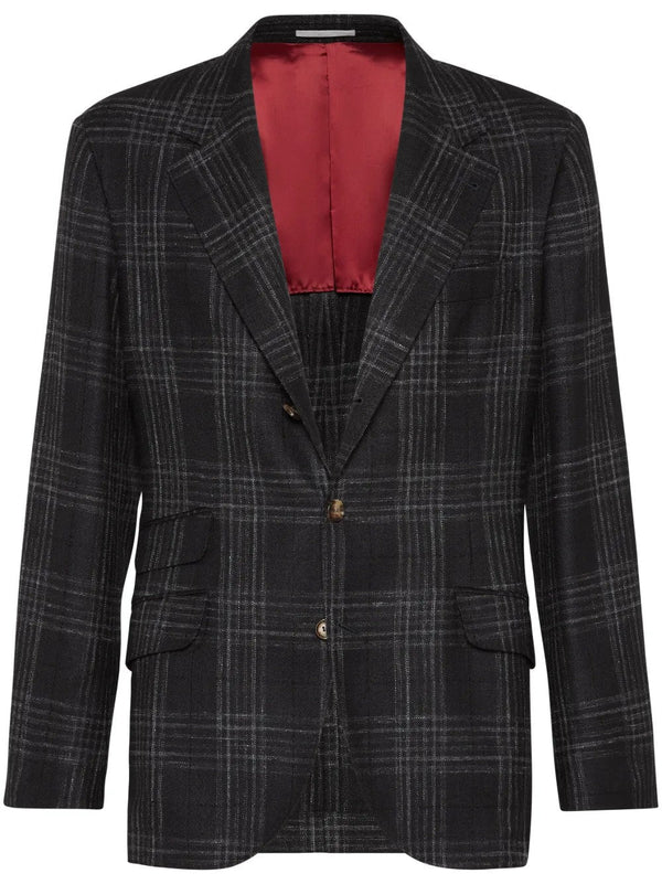 Brunello Cucinelli Mens Dark Grey Wool Silk Blazer Gray