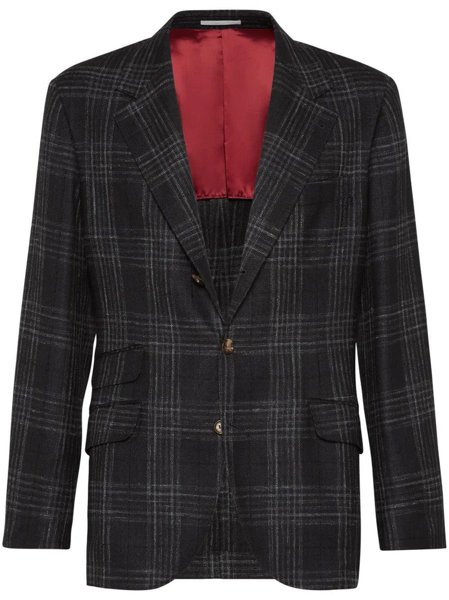 Brunello Cucinelli Mens Dark Grey Wool Silk Blazer Gray