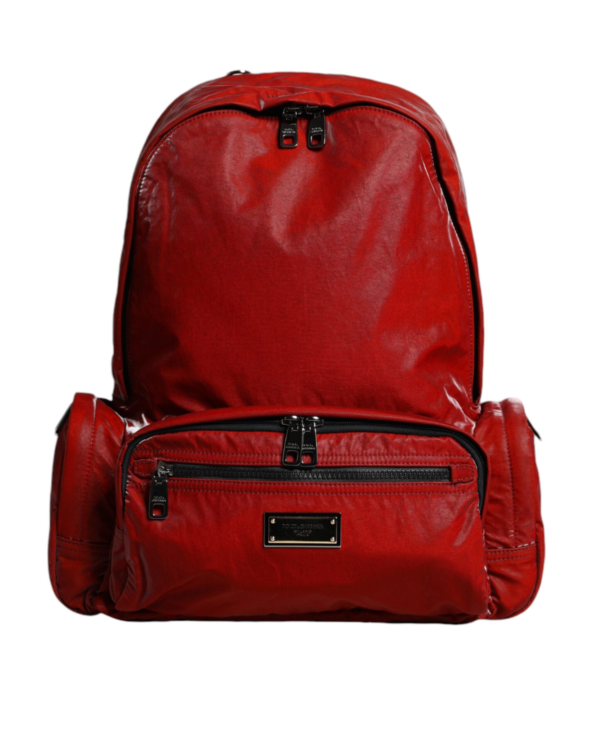 Red Patent Leather Logo Plaque Backpack Bag Pu Nylon