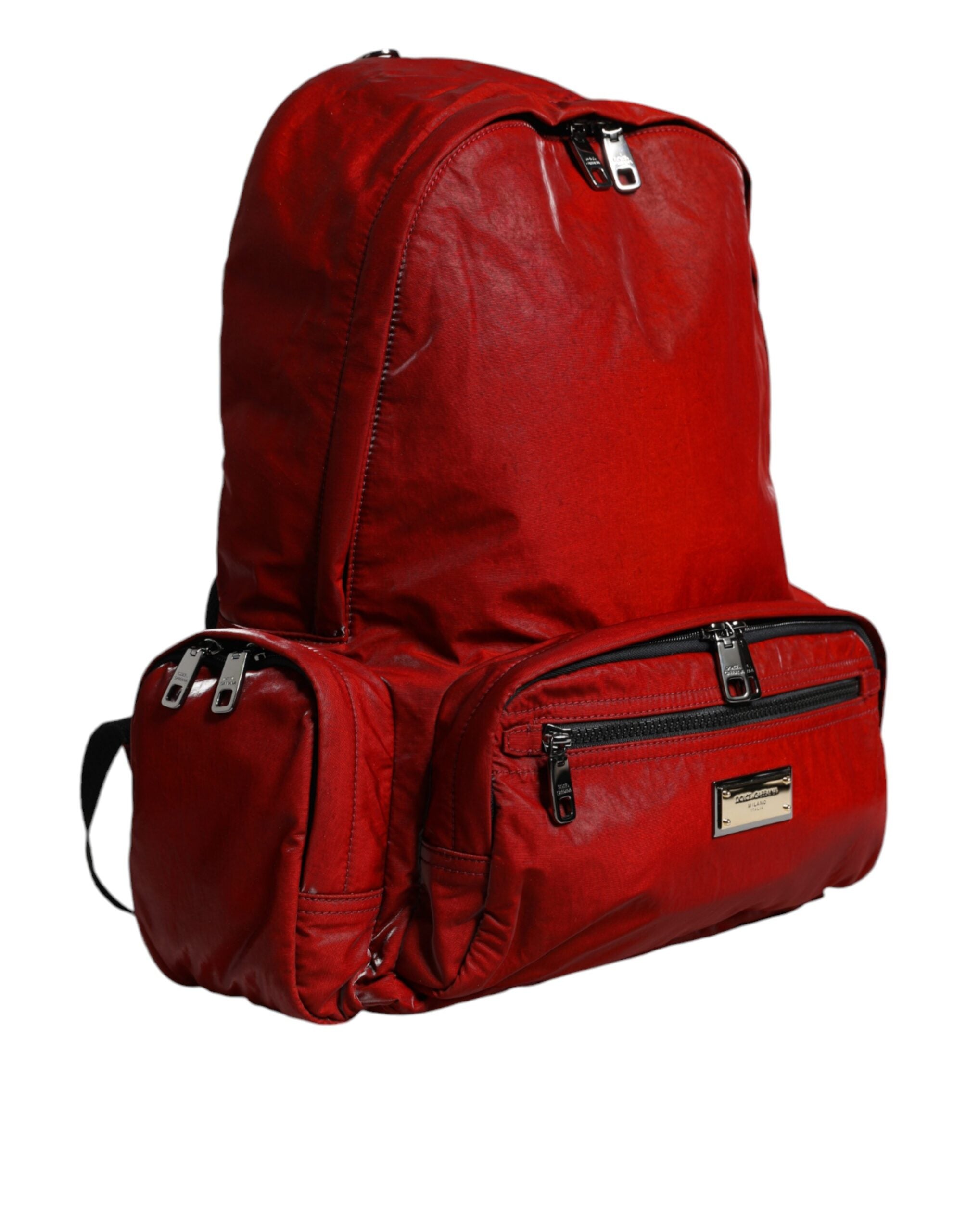 Red Patent Leather Logo Plaque Backpack Bag Pu Nylon