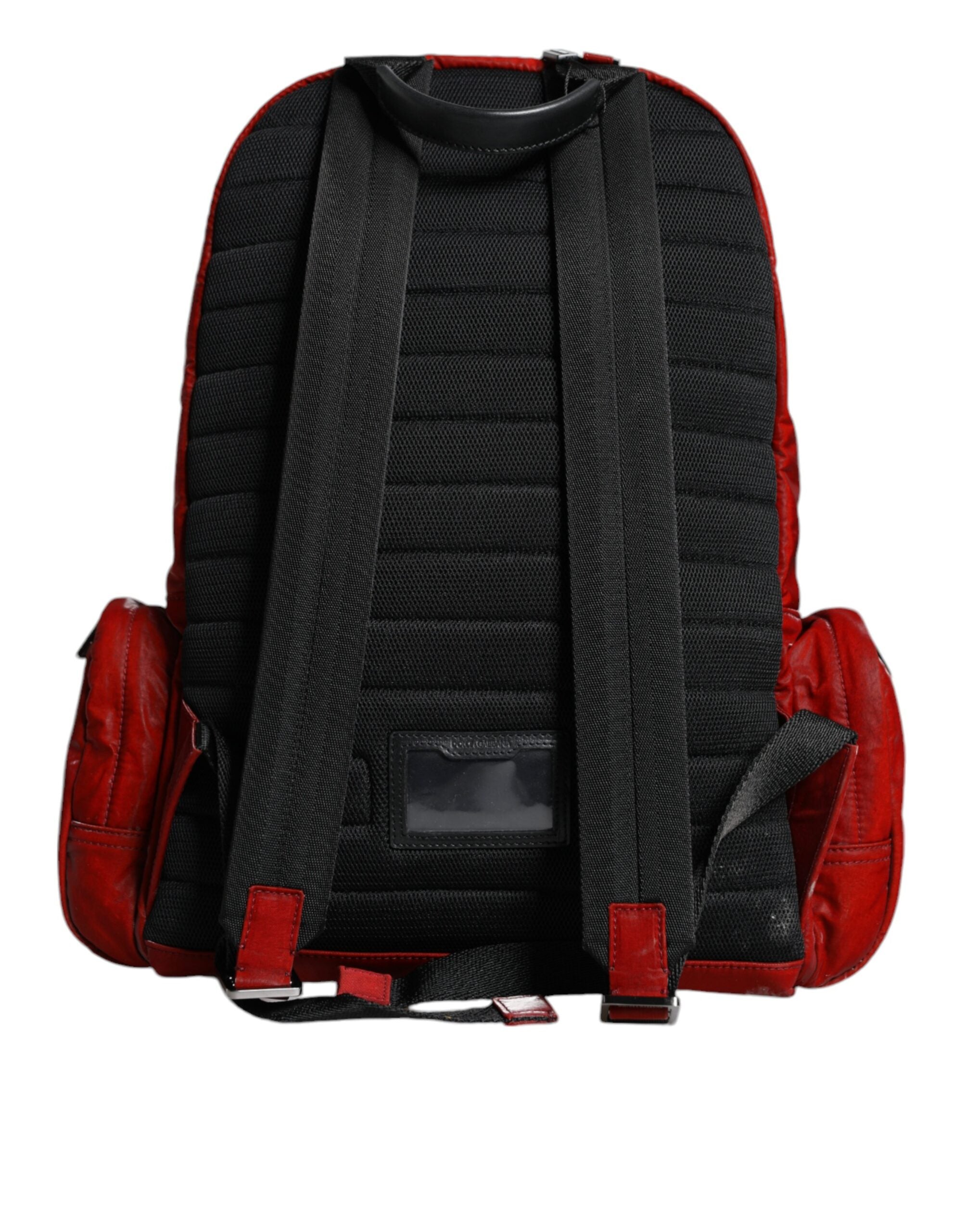 Red Patent Leather Logo Plaque Backpack Bag Pu Nylon