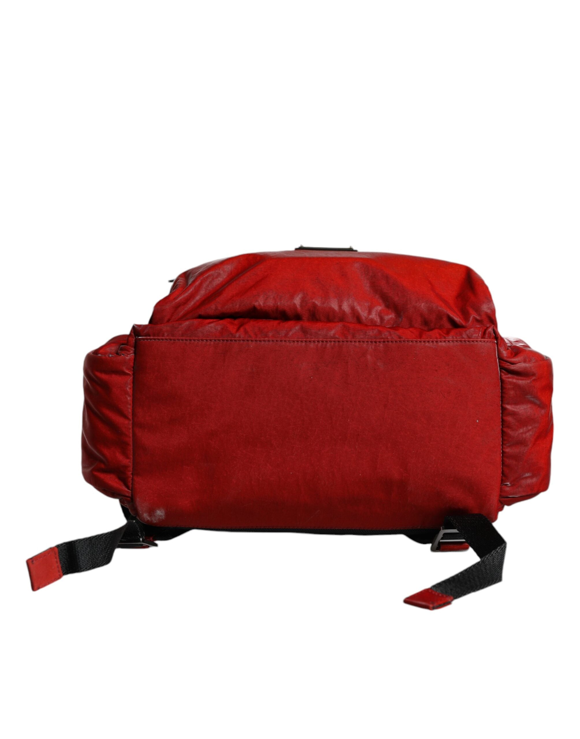 Red Patent Leather Logo Plaque Backpack Bag Pu Nylon