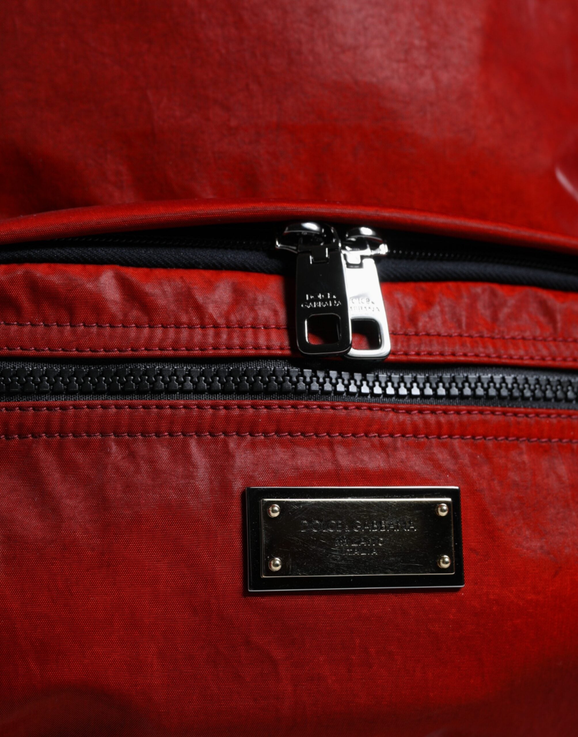 Red Patent Leather Logo Plaque Backpack Bag Pu Nylon