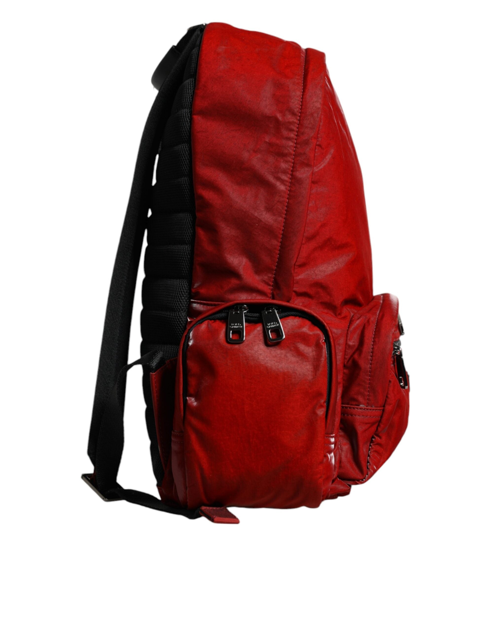 Red Patent Leather Logo Plaque Backpack Bag Pu Nylon