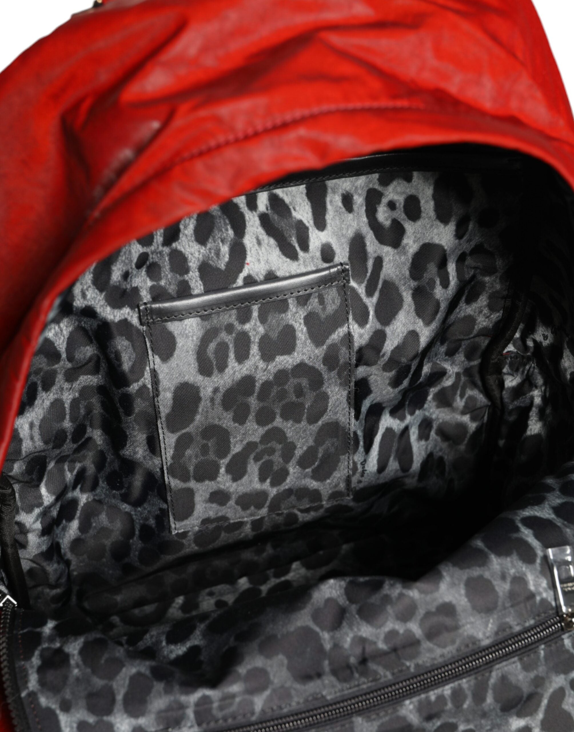 Red Patent Leather Logo Plaque Backpack Bag Pu Nylon