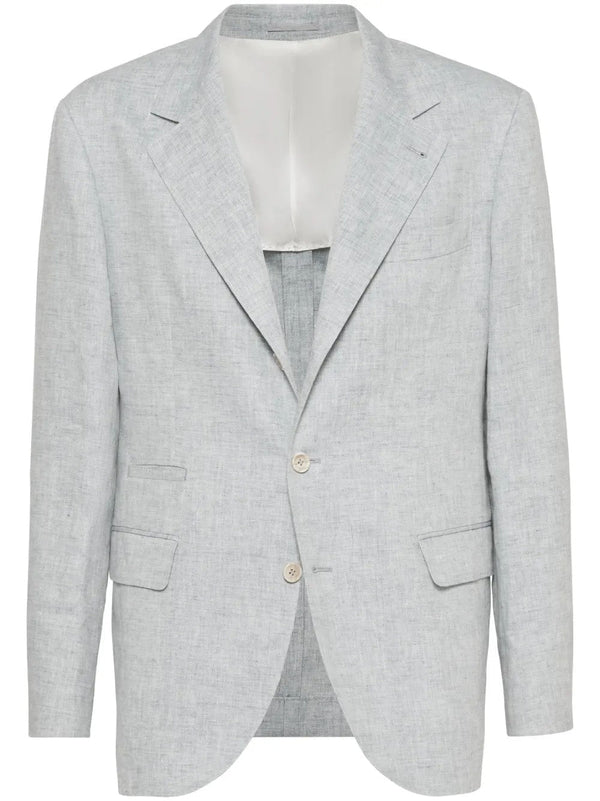 Brunello Cucinelli Mens Light Grey Linen Blazer One Color