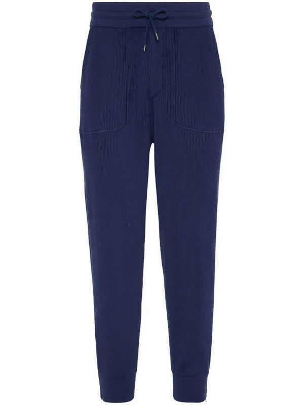 Brunello Cucinelli Mens Navy Knit Jogger Trousers