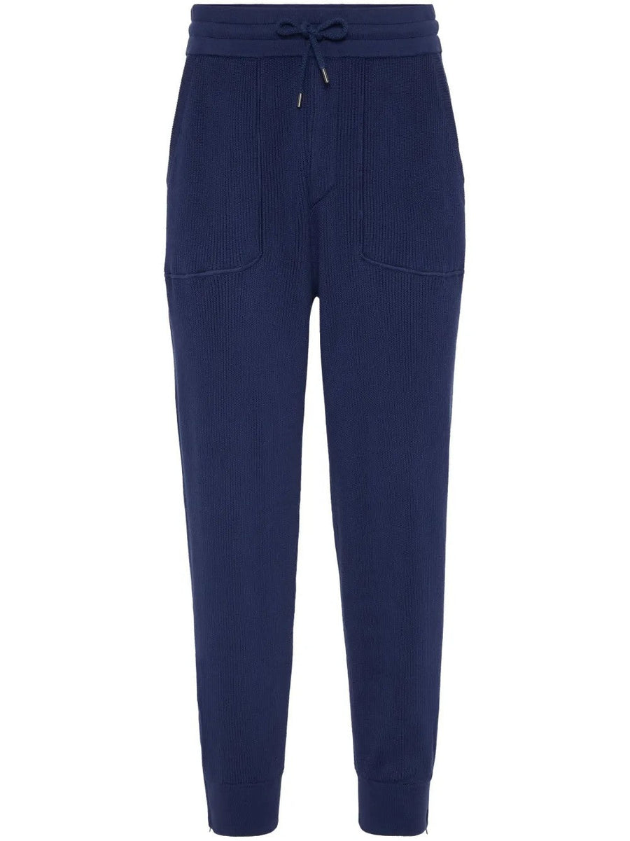 Brunello Cucinelli Mens Navy Knit Jogger Trousers