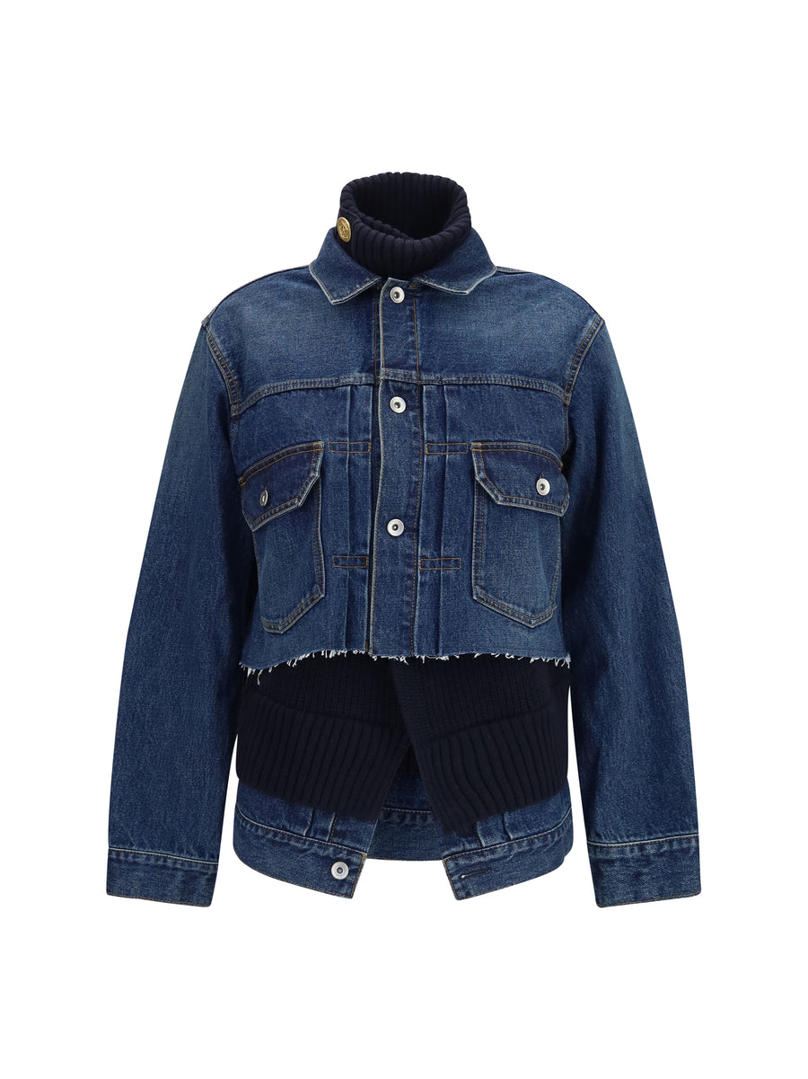 Sacai 100% Cotton (denim exterior); wool knit lining jacket in blue