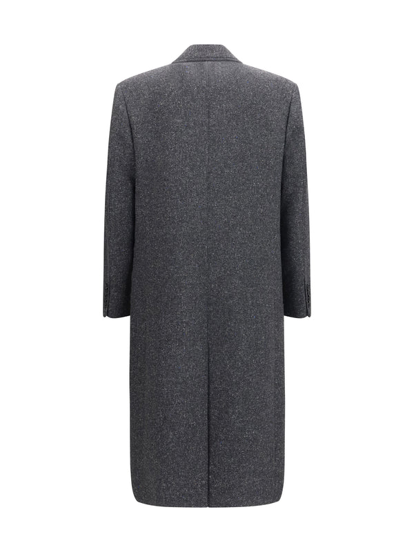 Long Single-Breasted Coat, Grey Melange Melange/white/light Blue/beige