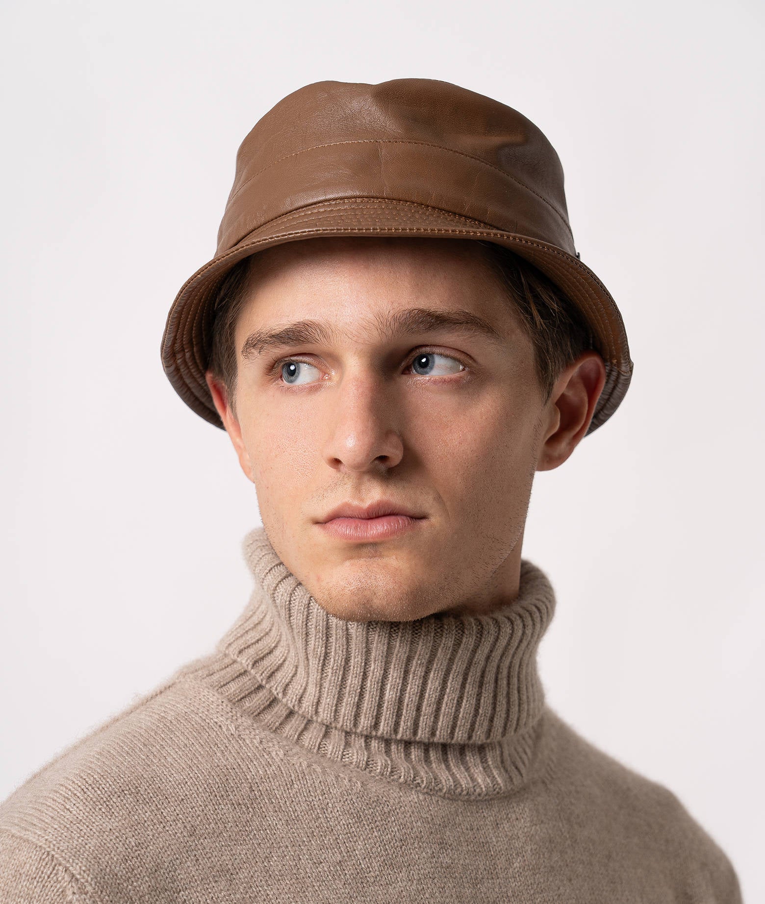 Leather Bucket Hat Brown Cap