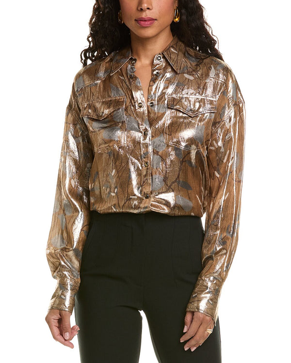 Brunello Cucinelli Womens Metallic Floral Button-Up Shirt One Color