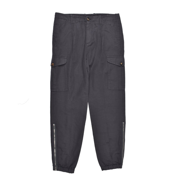 Brunello Cucinelli Mens Dark Grey Linen Trousers Gray