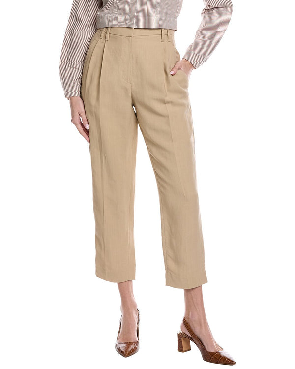 Brunello Cucinelli Womens Beige Linen Blend Cropped Trousers Brown