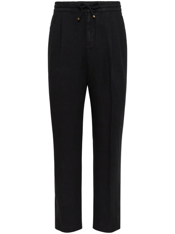 Brunello Cucinelli Mens Black Linen Relaxed Trousers