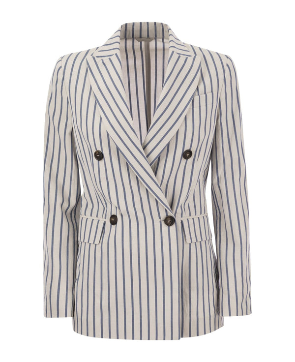 Brunello Cucinelli Womens White Striped Double Breasted Jacket One Color Clothing