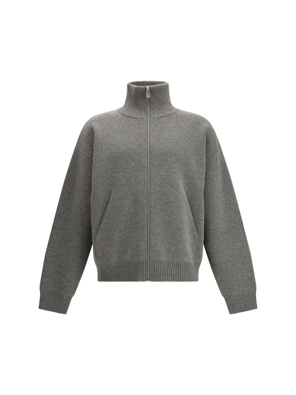 Core Zip-Up Cardigan Grey Melange Wool Ovis Aries; Nylon