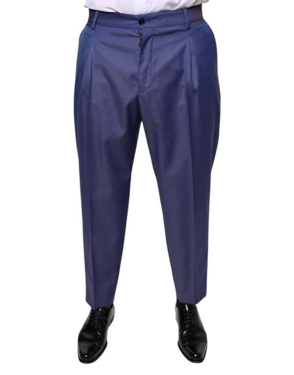 Blue Wool Tapered Formal Dress Pants Virgin Polyester