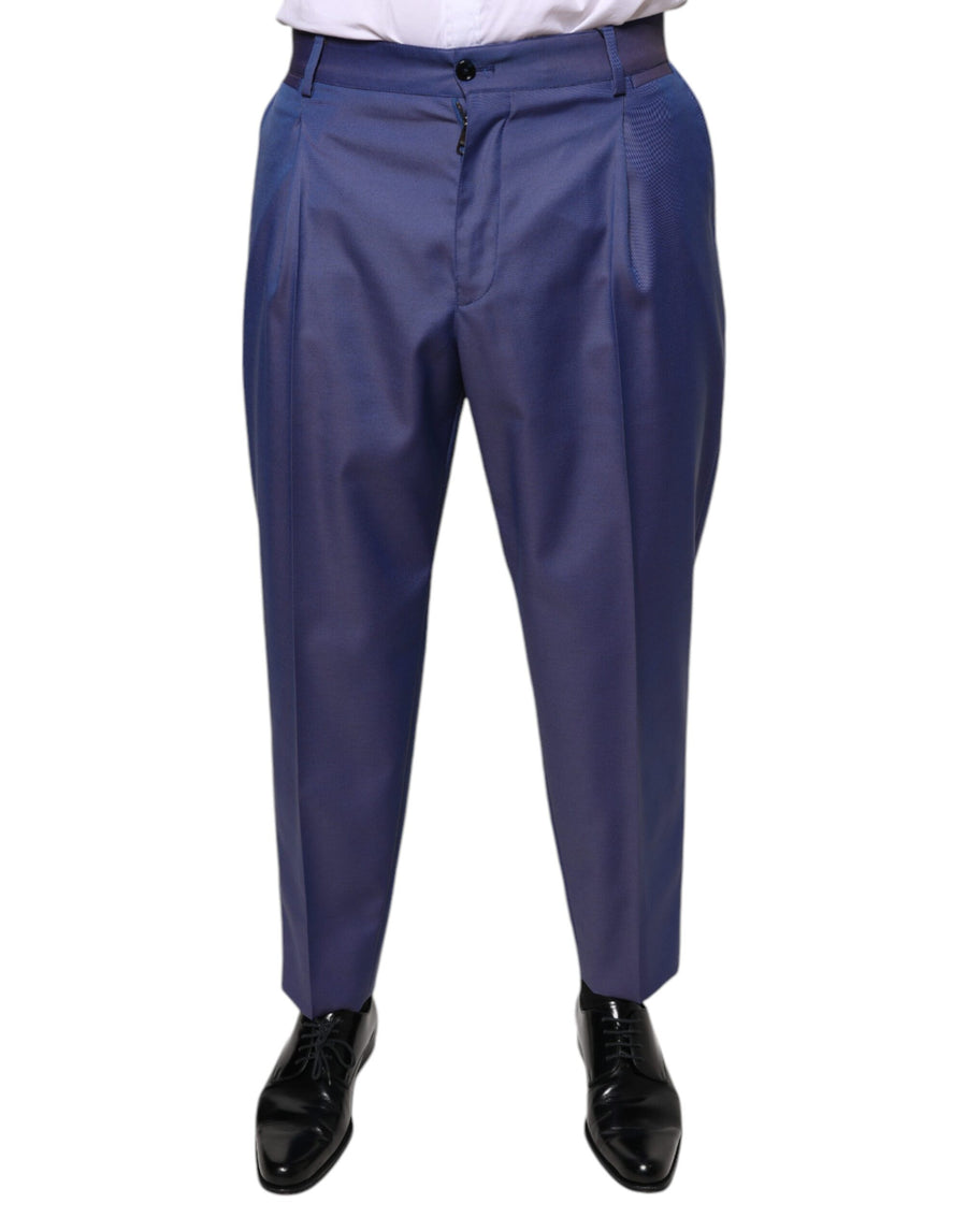 Blue Wool Tapered Formal Dress Pants Virgin Polyester