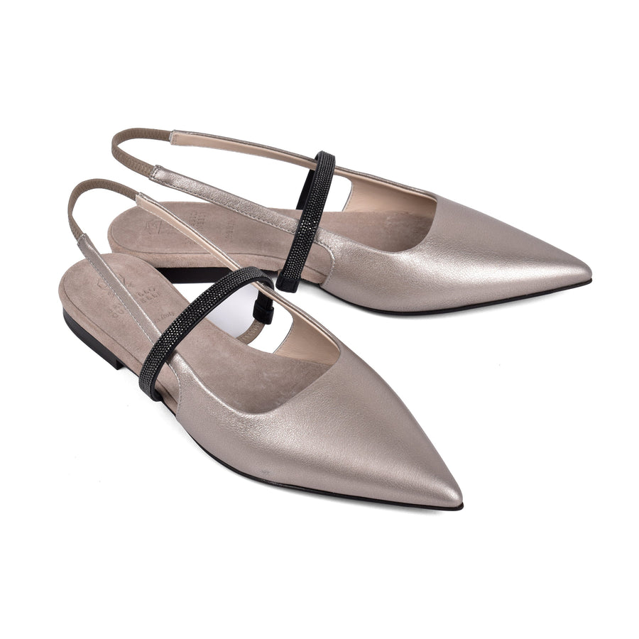 Brunello Cucinelli Womens Metallic Leather Slingback Shoes Gold