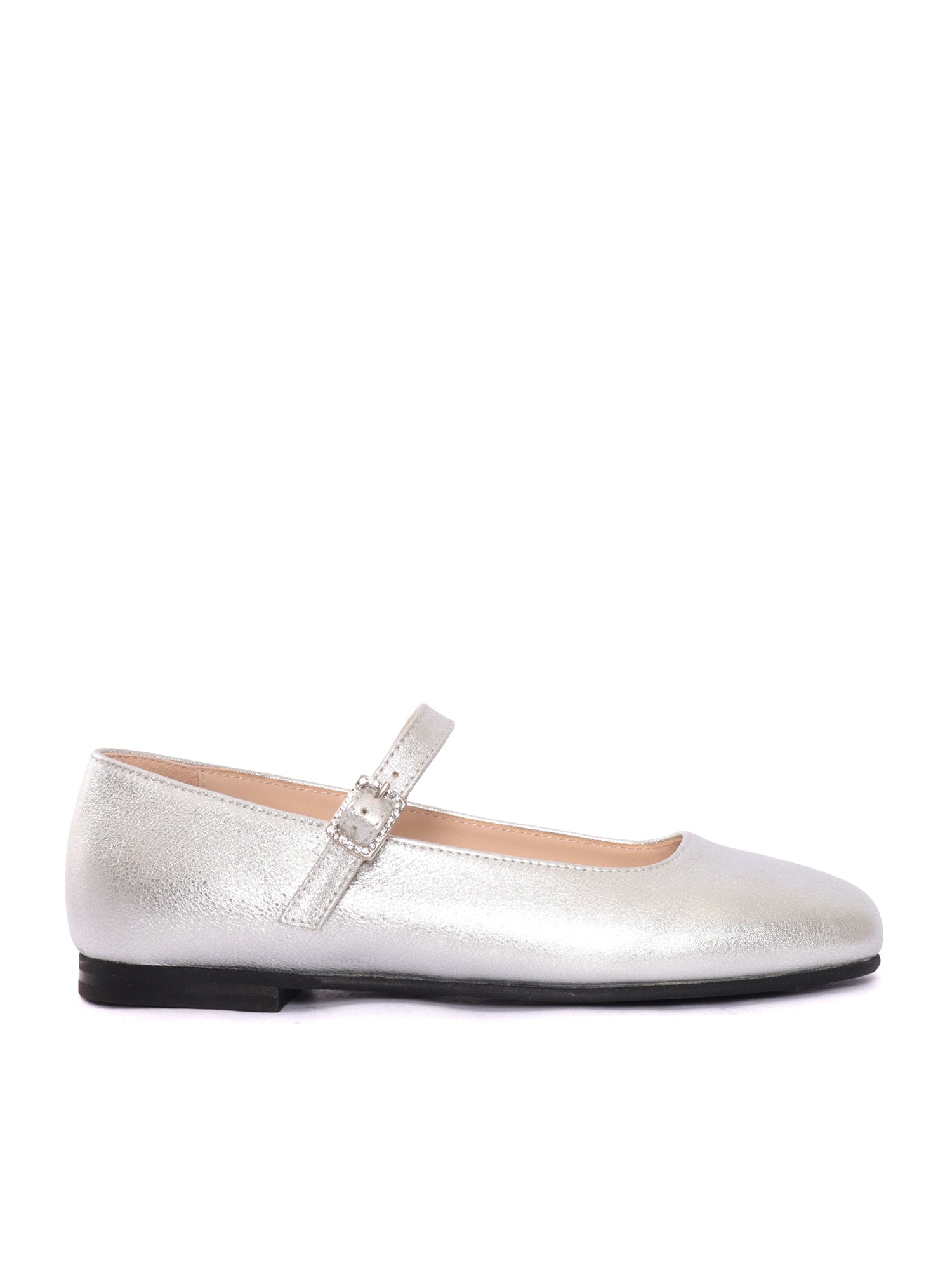 Genuine Leather Mary Jane Ballerinas Silver Sole Rubber Flat Shoes