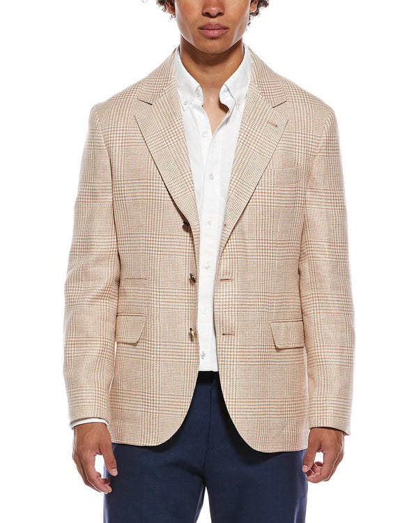 Brunello Cucinelli Mens Beige Wool Linen Blazer Orange