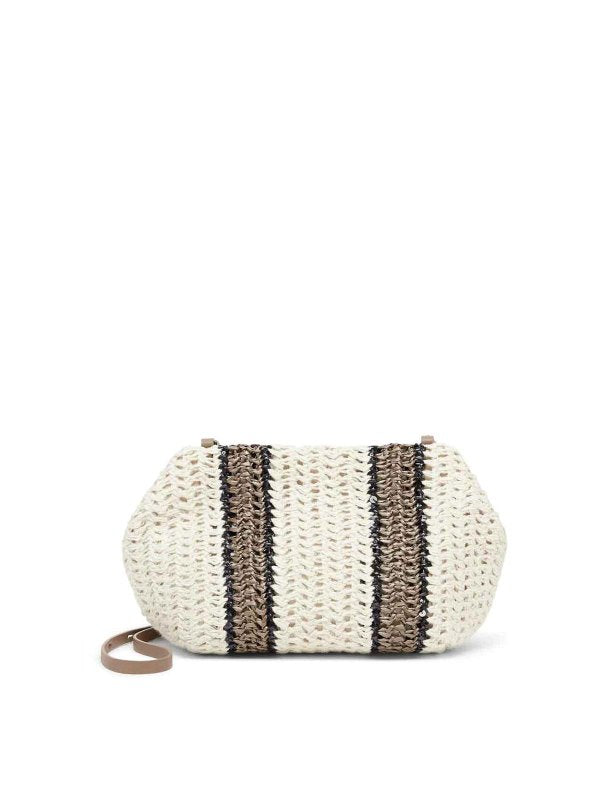 Brunello Cucinelli Womens White Beige Woven Stripe Bag Black