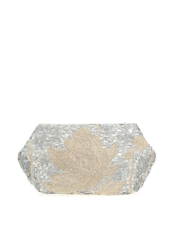 Brunello Cucinelli Womens Naturale Linen Embellished Clutch Bag Ecru