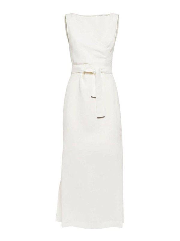 Brunello Cucinelli Womens Off White Sleeveless Long Dress Ecru