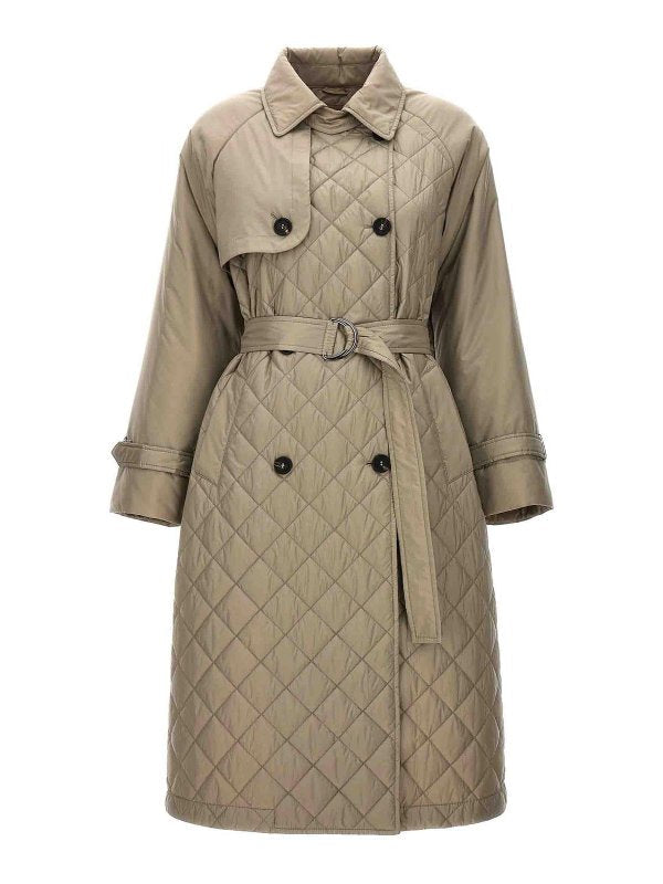 Brunello Cucinelli Womens Light Brown Quilted Belted Coat Taupe