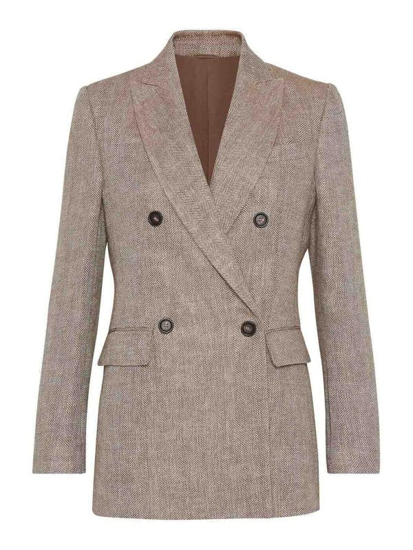 Brunello Cucinelli Womens Tabacco Linen Double Breasted Jacket Brown