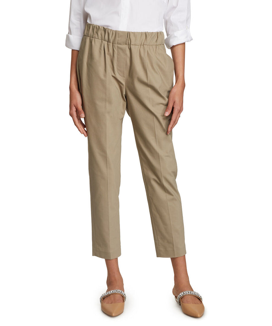 Brunello Cucinelli Womens Rockweed Cotton Tapered Trousers Elastic Waist One Color