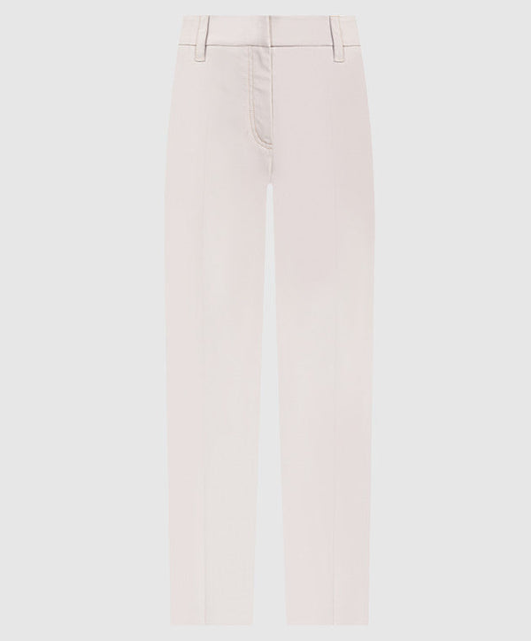 Brunello Cucinelli Womens Light Neutral Slim Cotton Trousers With Front Crease Black