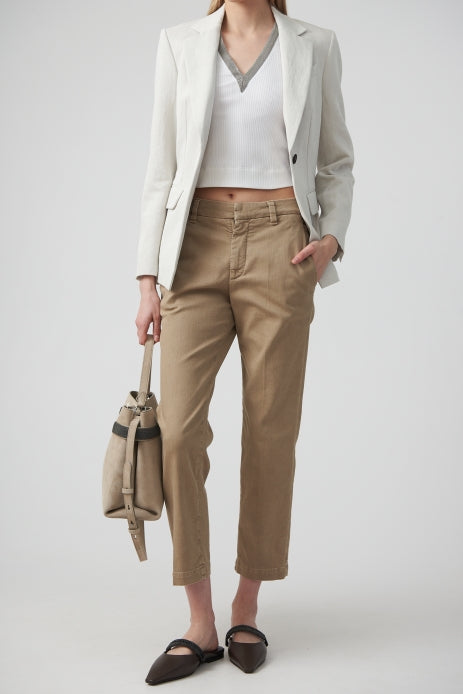 Brunello Cucinelli Womens Light Taupe Cotton Straight Trousers