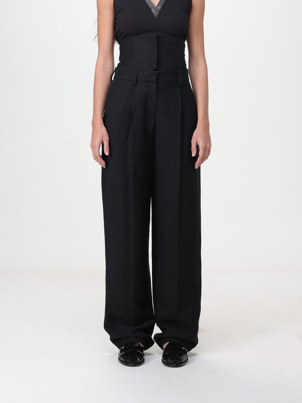 Brunello Cucinelli Womens Black Linen Blend Wide Leg Trousers
