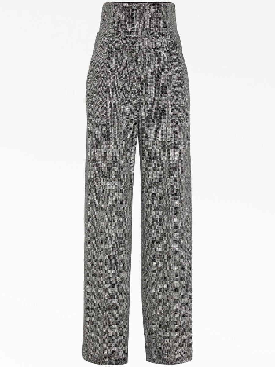 Brunello Cucinelli Womens Black White Linen Wide Leg Trousers