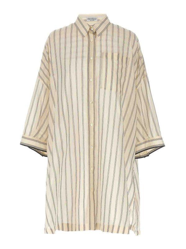 Brunello Cucinelli Womens Beige Silk Blend Oversized Shirt White