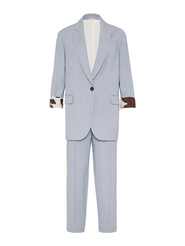 Brunello Cucinelli Womens Powder Blue Linen Viscose Suit Trousers