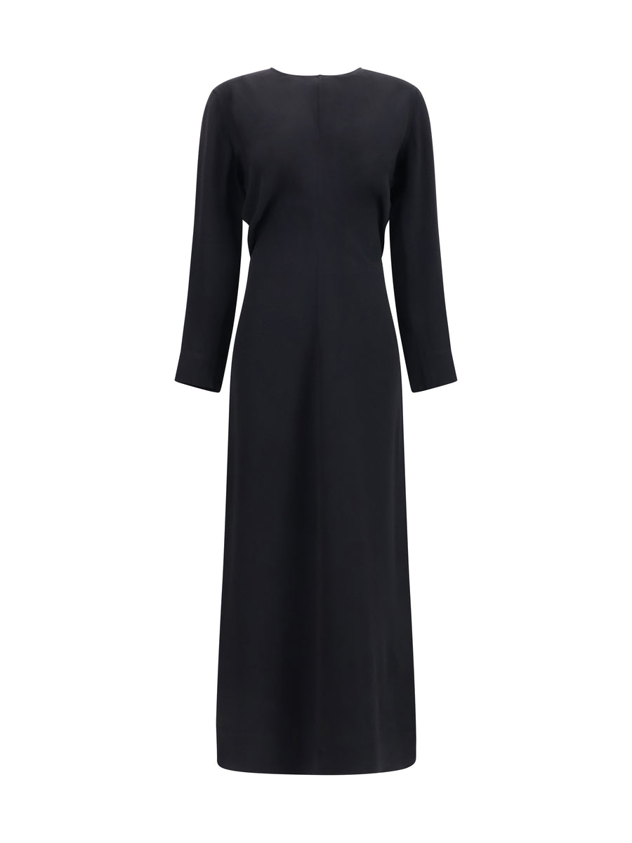 Long-Sleeve Low-Waist Dress, Black Viscose