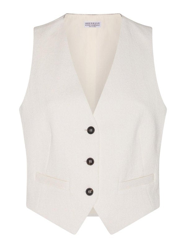 Brunello Cucinelli Womens Off White Cotton Linen Vest