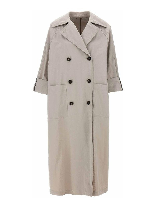 Brunello Cucinelli Womens Light Beige Oversized Coat Gray