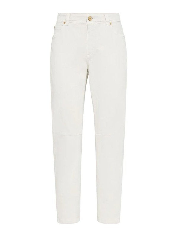 Brunello Cucinelli Womens Off White Straight Leg Trousers Cream