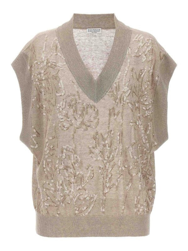 Brunello Cucinelli Womens Beige Linen Blend Sweater